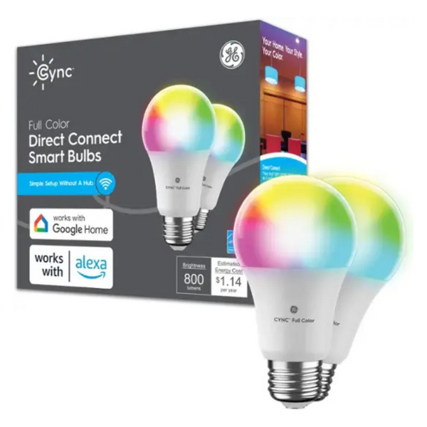 2-Pack GE CYNC 60W Smart Full Color A19 LED Light Bulb