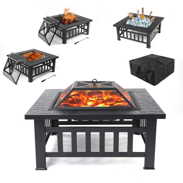 Uhomepro 32" Wood Burning Fire Pit Tables with Screen Lid