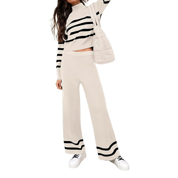 Women's 2 Piece Striped Sweater Cozy Casual Lounge Sets