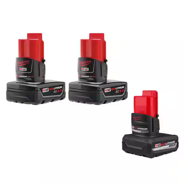 2-Pack Milwaukee M12 RedLithium XC 3Ah Battery Pack + Milwaukee M12 12-Volt Lithium-Ion XC High Output 5.0 Ah Battery Pack