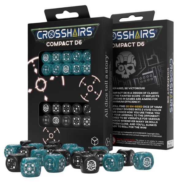 20-Piece Crosshairs Compact D6: Stormy & Black Dice For RPG Board Games