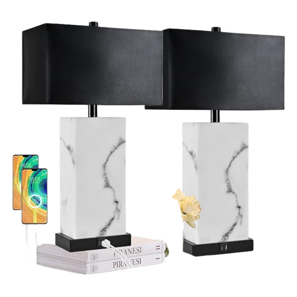 2-Pack MoMyofdy 24'' Black Touch Table Lamp Set With USB Ports