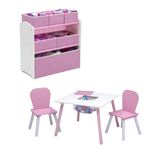 Delta Children 4-Piece Toddler Playroom Set, Table And 2 Chairs And 6-Bin Toy Organizer & MySize Kids Double-Sided Storage Easel
