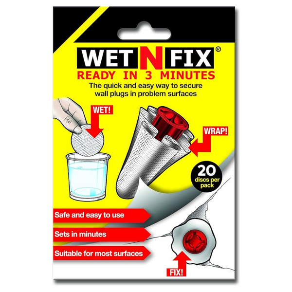 WETNFIX (20 Discs) Fixing Wall Plugs Fast No Need to Fill Or Redrill