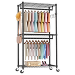 Sweetcrispy Medium 3 Tiers Rolling Clothes Rack (15.7"L x 29.5"W x 75.5"H)