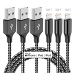 3-Pack 10 Ft Apple MFi Certified Nylon Braided Lightning Cable