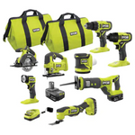 RYOBI ONE+ 18V Cordless 8-Tool Combo Kit With (1) 1.5 Ah Battery And (2) 4.0 Ah Batteries And Charger
