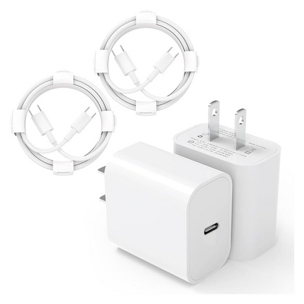 2-Pack 20W USB-C Wall Charger Adapter With 6Ft USB-C Cable