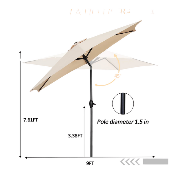 Ainfox Portable Patio 9ft Umbrella With Push Button Tilt (Khaki)
