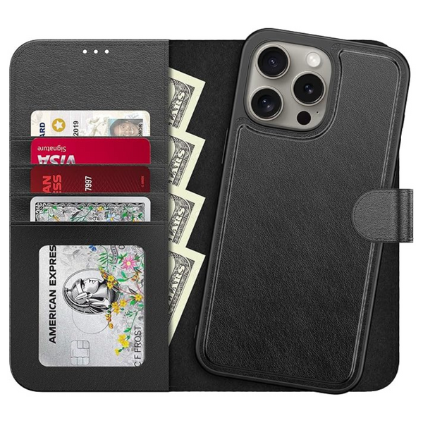Premium Leather Magnetic iPhone 15 Pro Wallet Case