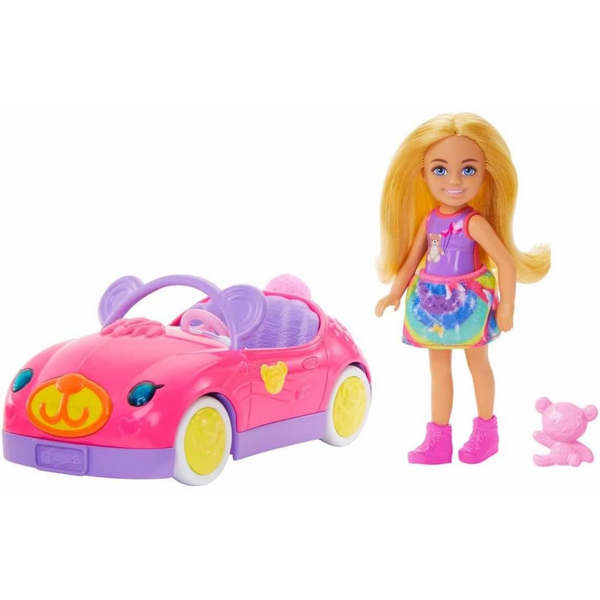 Barbie Chelsea Toy Car Set With Bear-Themed Convertible & Teddy Bear Accessory