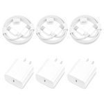 3-Pack PD 20W USB-C Wall Charger Adapter With 6 Ft Charging Cable