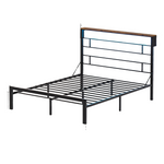 Bestier Metal Bed Frame With LED Storage Headboard Shelf (Queen)