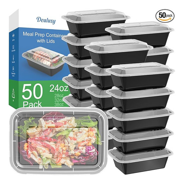 50-Pack Dealusy 24 oz Reusable Meal Prep Containers With Lids