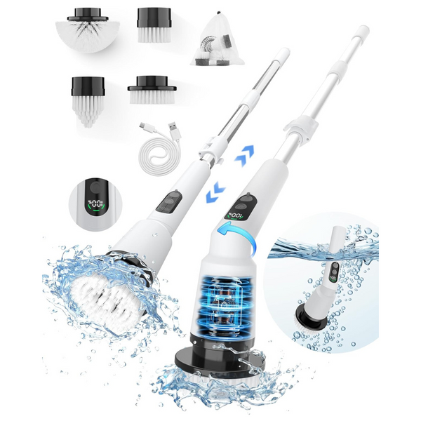 Cordless Electric Spin Scrubber with 4 Replaceable Brush Heads