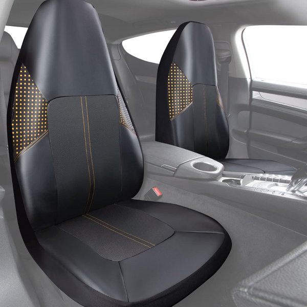 2-Pcs Double Leather Gold Bucket Car Seat Covers