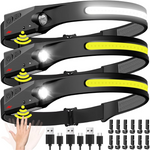 3-Pack Rechargeable 230 deg. Wide Beam LED Headlamp