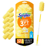 Swiffer Duster Heavy Duty Dusting Kit, 3 Ft Extended Handle, 1 Duster, 12 Refills
