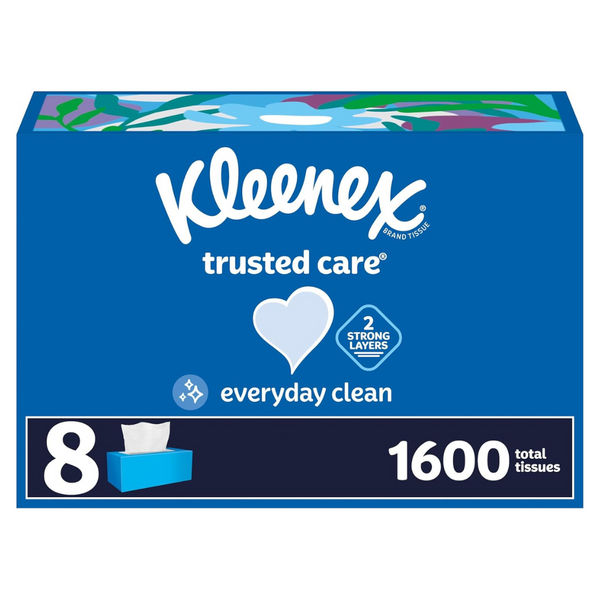 Kleenex Trusted Care Facial Tissues (8 Flat Boxes, 200 Tissues Per Box, 1,600 Total)
