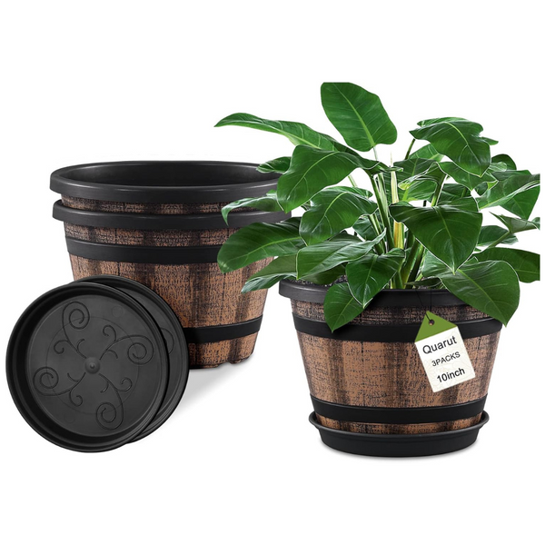 3-Pack Quarut 10" Whiskey Barrel Planters