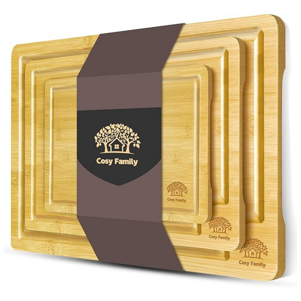 Set Of 3 Cosy Family Wood Cutting Boards For Kitchen (15 x 10 Inch)