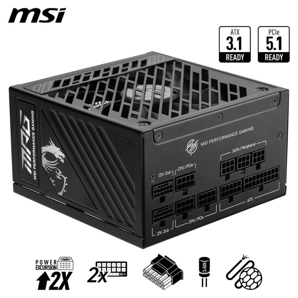 MSI MPG A850GS PCIE5 PCIE5 ATX 3.1 Gaming Power Supply