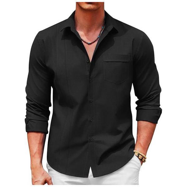 Coofandy Men's Long Sleeve Linen Cuban Guayabera Dress Shirts