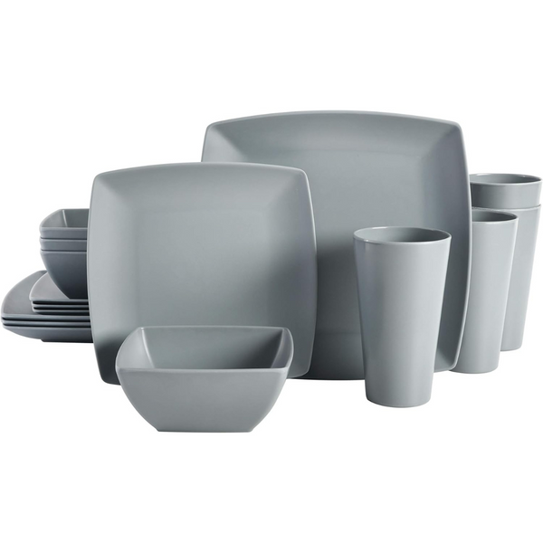 16-Piece Gibson Home Soho Square Melamine Plastic Dinnerware Set