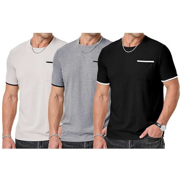 3 Pack Mens T-Shirt Cotton Crewneck with Pocket
