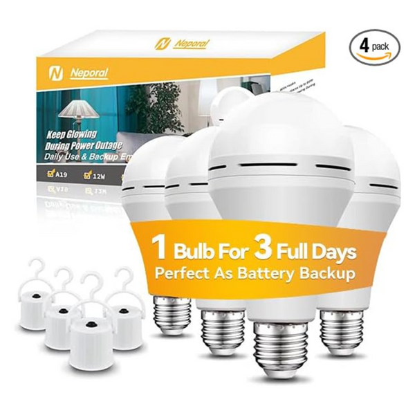4-Pack Emergency 2,600mAh Rechargeable Light Bulbs W/ Battery Backup