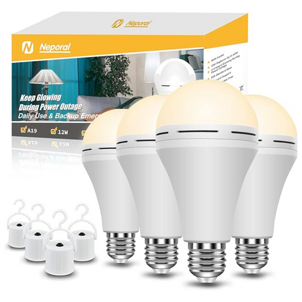 4-Pack Emergency 1,200mAh Rechargeable Light Bulbs W/ Battery Backup