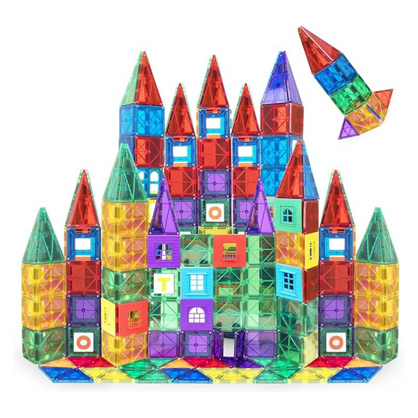 100-Piece Playmags Kids 3D Magnetic Tiles Building Blocks Set