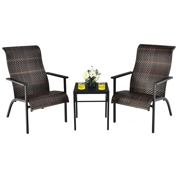 3-Piece Chairs And Coffee Table Patio Bistro Furniture Set