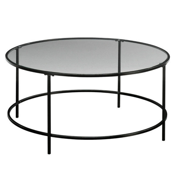 Sauder Harvey Park 36" Round Glass Top Coffee Table (Black)