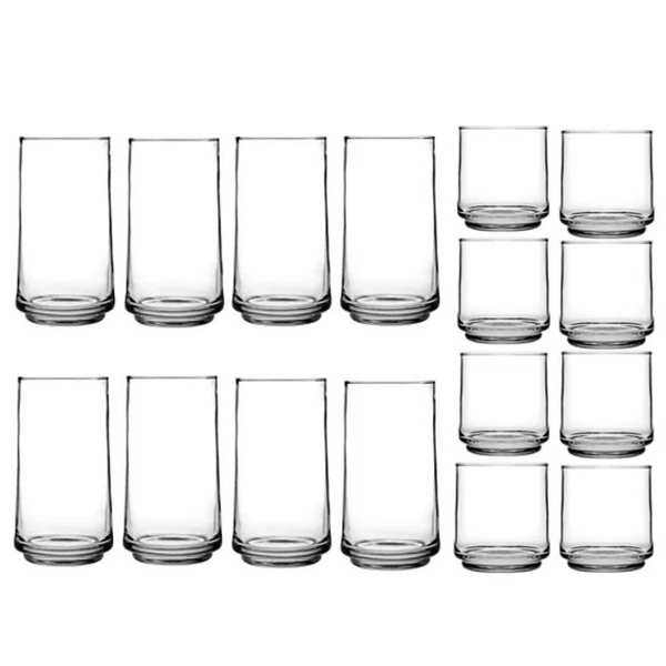 16-Piece Anchor Hocking Drinkware Set (8 each of 12oz & 16oz) (3 Styles)