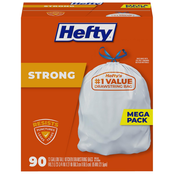 90-Count Hefty Strong 13 Gallon Tall Kitchen Drawstring Trash Bags