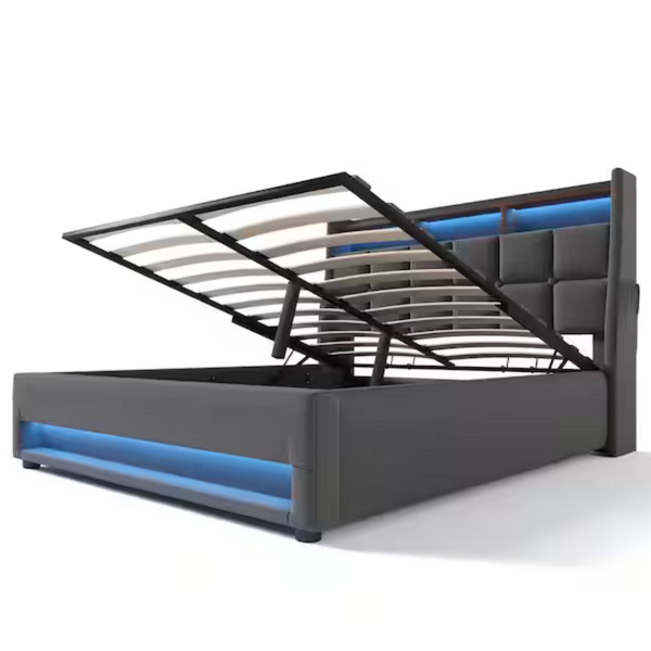 Harper & Bright Designs Queen Hydraulic Storage Platform Bed w/ LED Lights