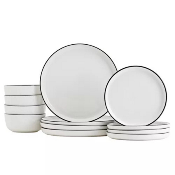 12-Piece Tabletop Unlimited Black Rim Dinnerware Set