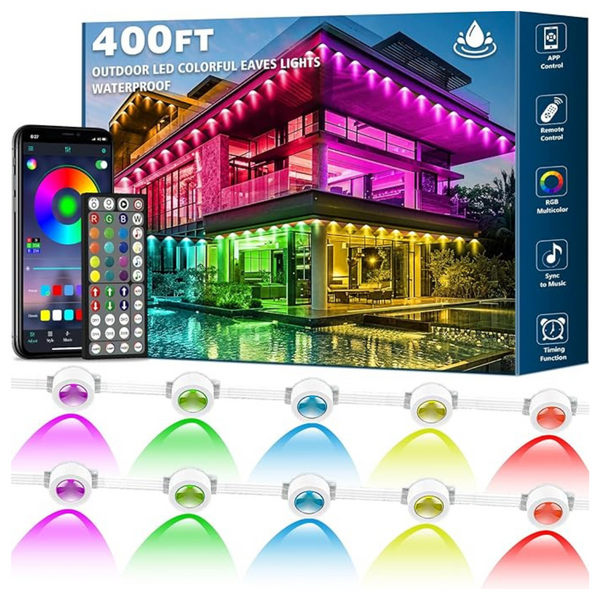 400ft Permanent Outdoor RGB Eaves Lights With Remote
