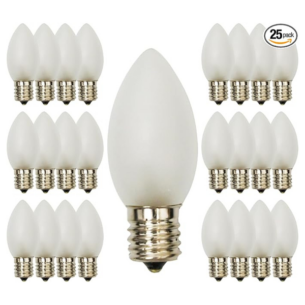 25-Pack C9 Frosted White Christmas Light Bulbs