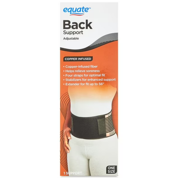 Equate Adjustable Copper Infused Back Support Brace With Extender