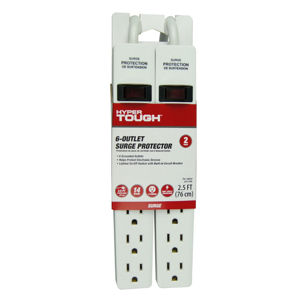 2-Pack Hyper Tough 6-Outlet Surge Protector