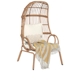 Patio Rattan Basket Chair With Stand & Cushion