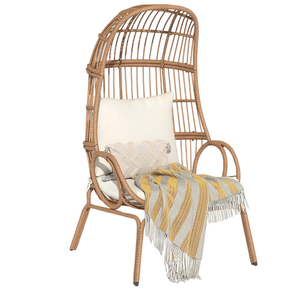 Patio Rattan Basket Chair With Stand & Cushion