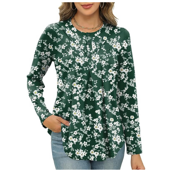 Women's Loose Fit Floral Print Button Up Tunic Tops