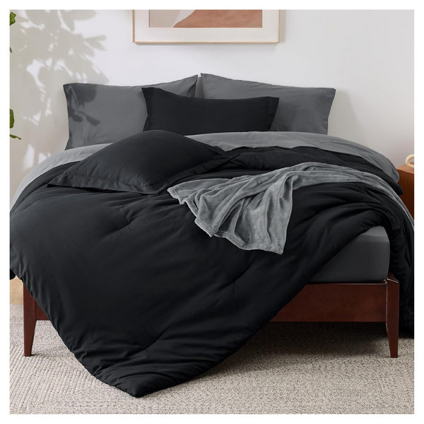 Bedsure 8 Piece King Black Down Alternative Bed In A Bag With Soft Fleece Bed Blanket