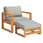 Red Barrel Studio Acacia Wood Patio Lounge Chair & Ottoman & Cushions