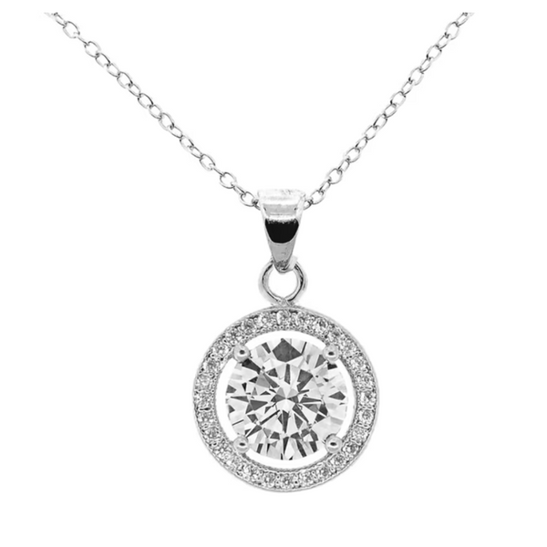 Cate & Chloe Blake 18k White Gold Plated Silver Halo Necklace (3 Colors)