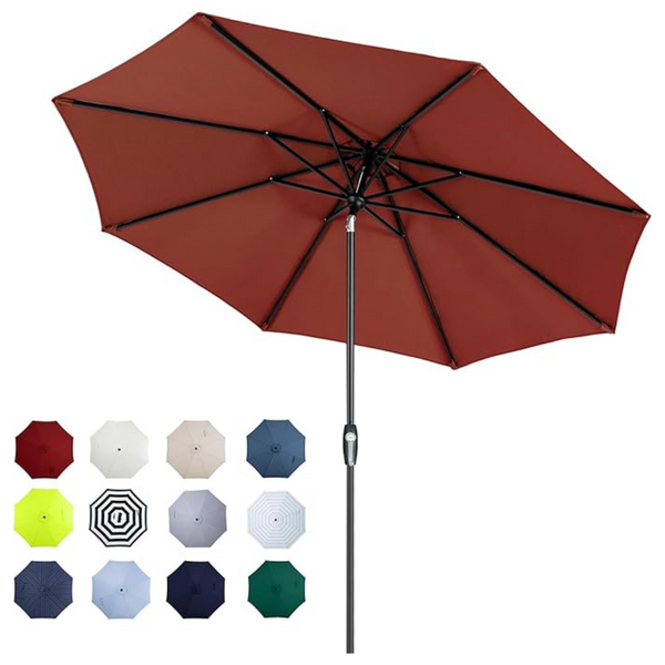 11ft Patio Market Outdoor Table Umbrella With Auto Tilt And Crank