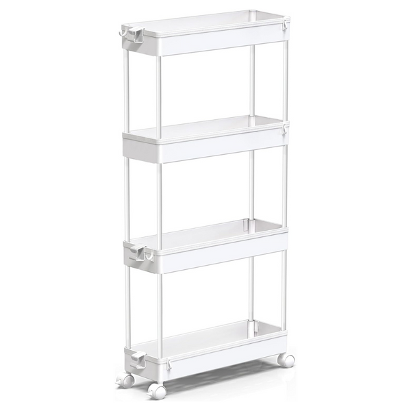 4-Tier Spacekeeper Slim Rolling Storage Cart (White)